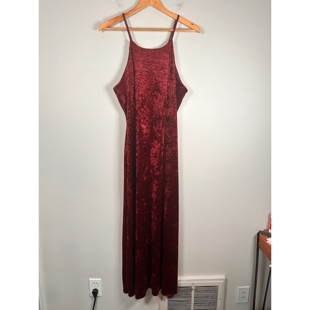 Vintage DBY Crushed Velvet Maxi Dress Womens 13/L Burgundy romantic whimsigoth